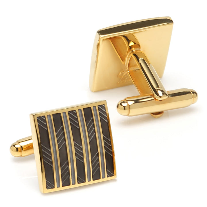 Black and Gold Striped Square Cufflinks Image 2