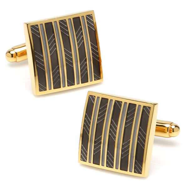 Black and Gold Striped Square Cufflinks Image 1
