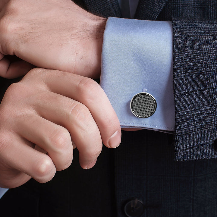 Woven Metal Black Cufflinks Image 2