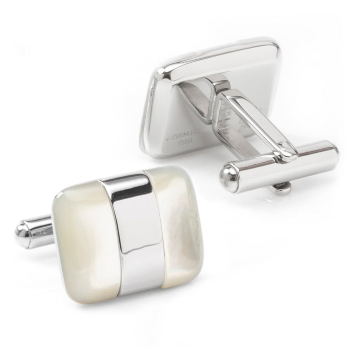 Silver Wrapped White Mother of Pearl Cufflinks
 Image 2