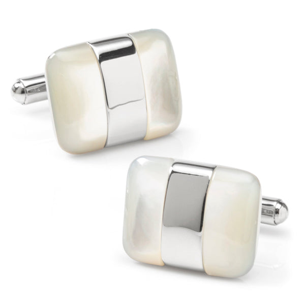 Silver Wrapped White Mother of Pearl Cufflinks
 Image 1