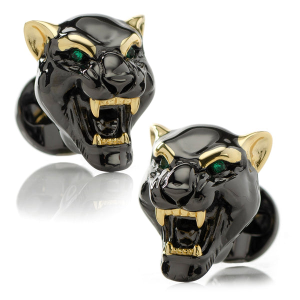 Sterling Silver Black and Gold Panther Cufflinks Image 1