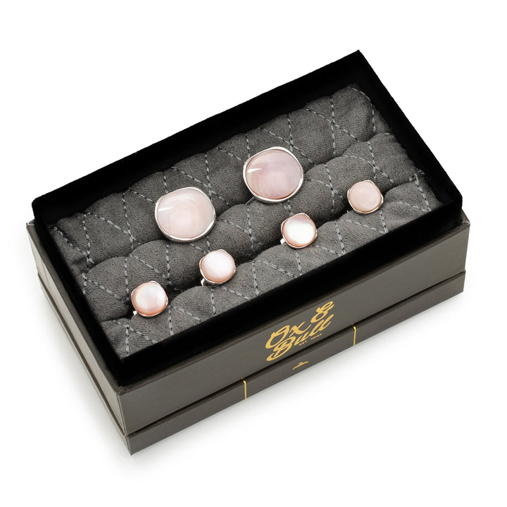Sterling Silver Classic Formal Pink Mother of Pearl Stud Set Image 2