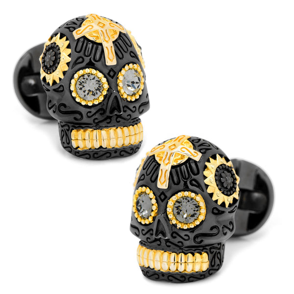 Black and Gold Vermeil Day of the Dead Skull Cufflinks Image 1