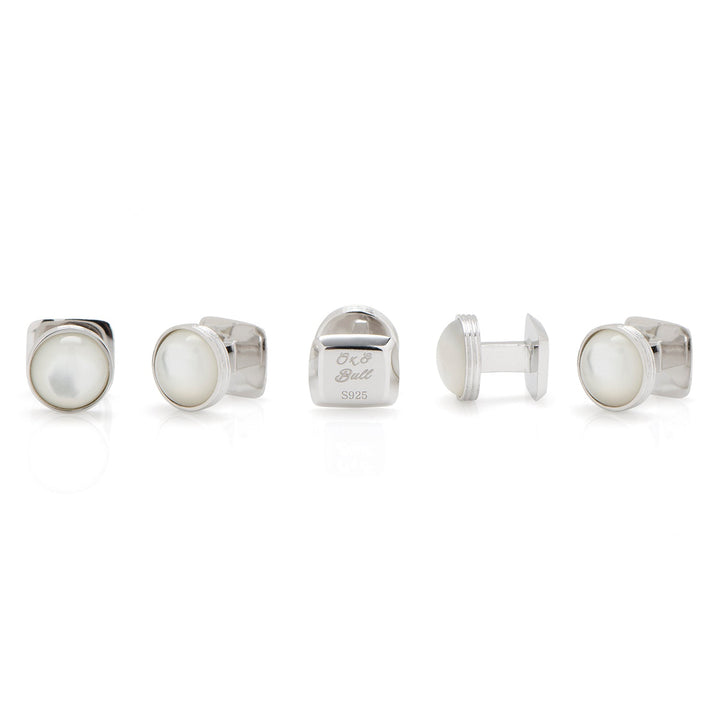 Sterling Silver Ribbed MOP Cufflinks and Stud Set Image 3