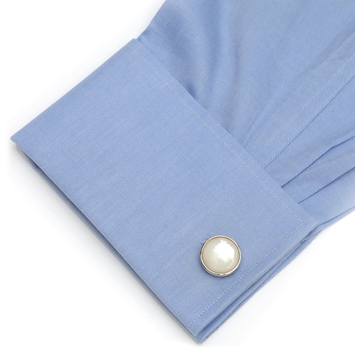 Sterling Silver Ribbed MOP Cufflinks and Stud Set Image 6