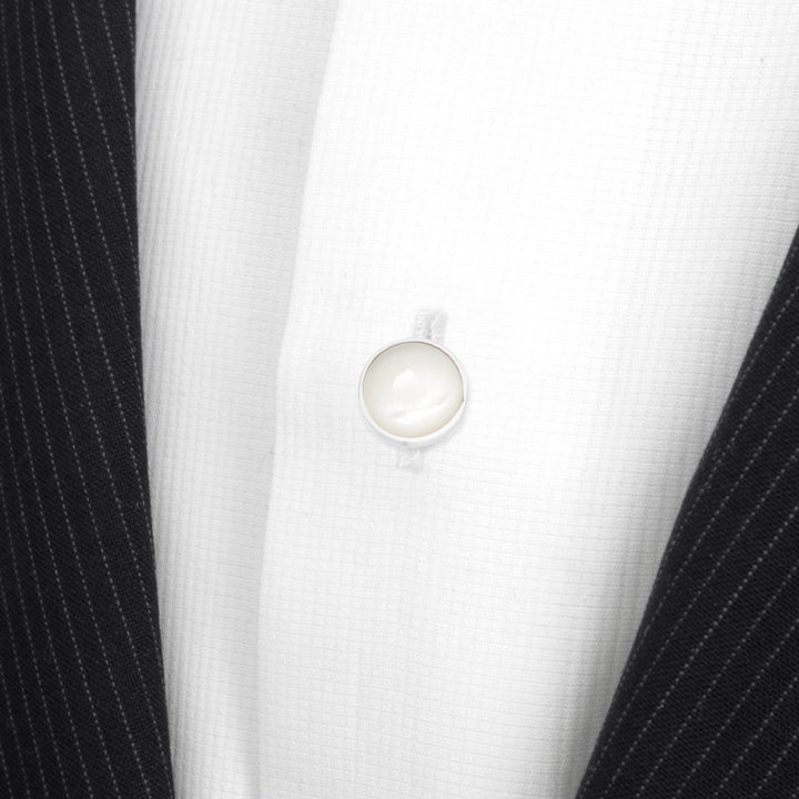 Sterling Silver Ribbed Mother of Pearl Studs Image 4