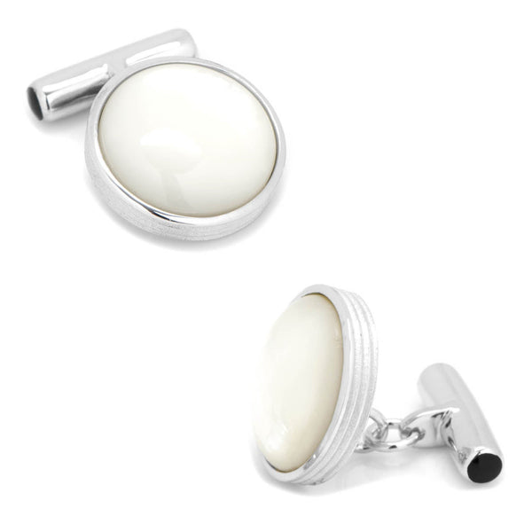 Sterling Silver Ribbed Mother of Pearl Cufflinks Image 1
