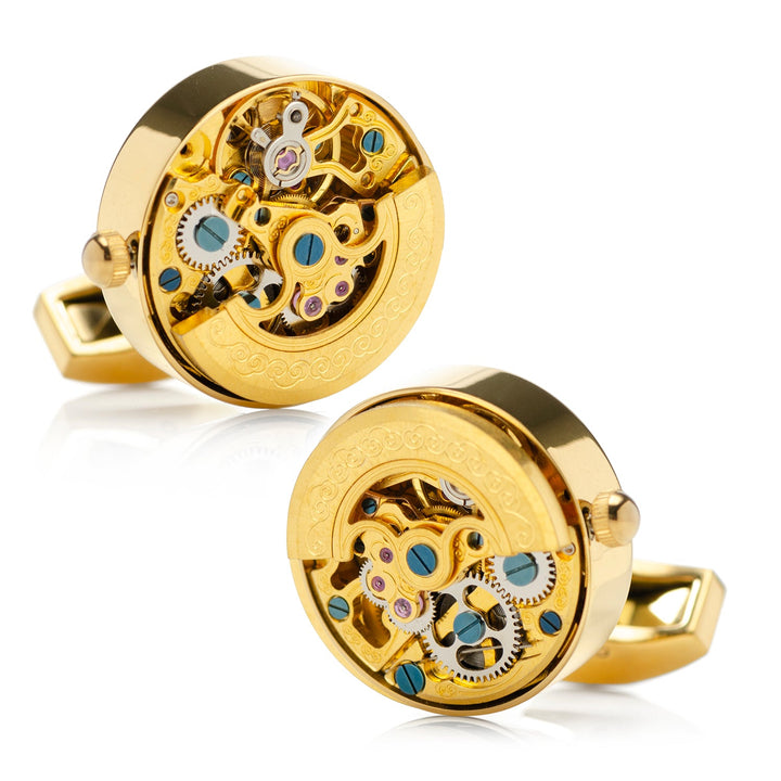 Stainless Steel Gold on Gold Kinetic Watch Movement Cufflinks Image 2