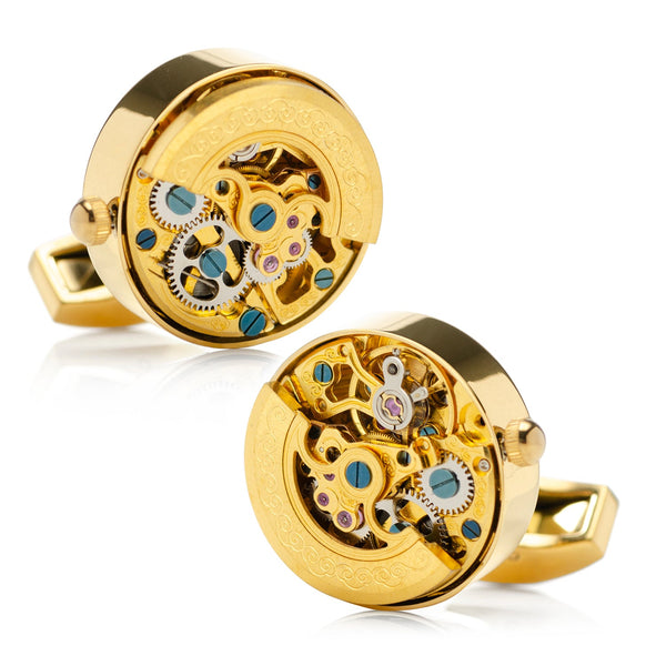 Stainless Steel Gold on Gold Kinetic Watch Movement Cufflinks Image 1