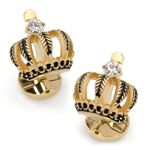 3D Gold Crown Crystal Cufflinks Image 1