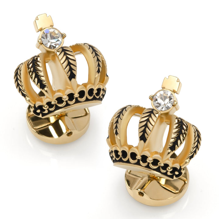 3D Gold Crown Crystal Cufflinks Image 1