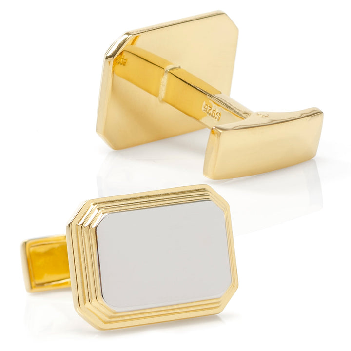Sterling Silver Two Tone Rectangular Engravable Cufflinks Image 2